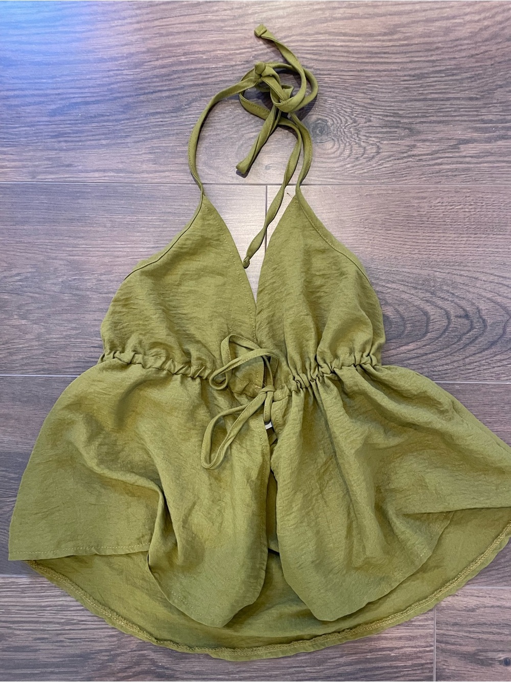Olive Green Halter Tie-Front Lounge Top